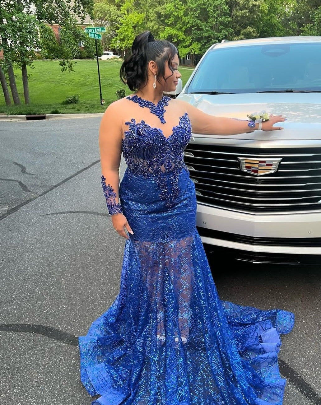 Blue sequin prom dress